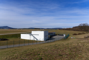 Scenic landscape seen from Zürich Airport on a cloudy winter day. Photo taken February 24th, 2022, Zurich, Switzerland.