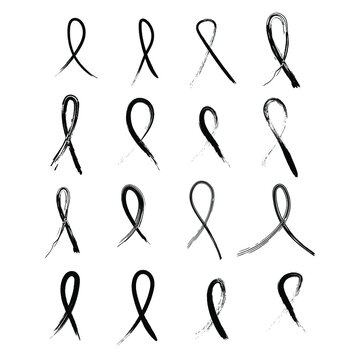 Set of black awareness ribbons. Vector illustration isolated on white background.