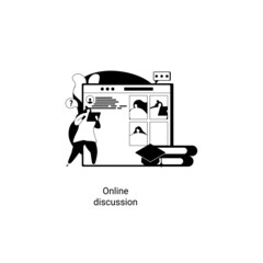 Distance learning virtual communication isolated cartoon vector illustrations set. Video lecture, online discussion, student chat at live video conference, watching recorded classes vector cartoon.