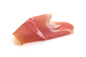 Italian prosciutto crudo or spanish jamon. Jerked meat, isolated on white background.