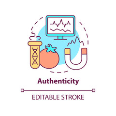 Authenticity concept icon. Food testing service abstract idea thin line illustration. Increasing consumer trust. Isolated outline drawing. Editable stroke. Arial, Myriad Pro-Bold fonts used