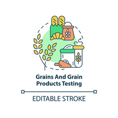 Grains and grain products testing concept icon. Food safety evaluation abstract idea thin line illustration. Isolated outline drawing. Editable stroke. Arial, Myriad Pro-Bold fonts used