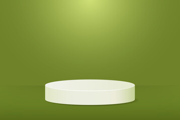Stage podium on a light green studio background. Realistic vector clean circle, pedestal, pillar, pedestal. Blank vector prize stand with projector for advertising design.