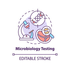 Microbiology testing concept icon. Food samples evaluation abstract idea thin line illustration. Detecting foodborne germs. Isolated outline drawing. Editable stroke. Arial, Myriad Pro-Bold fonts used