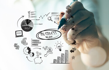 Obraz premium business person drawing network on whiteboard
