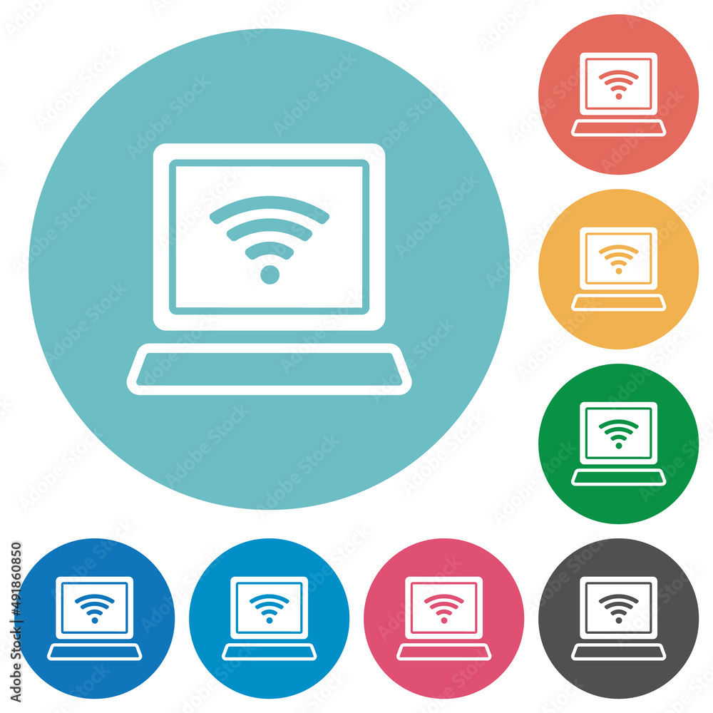 Poster laptop computer with wireless symbol alternate flat round icons