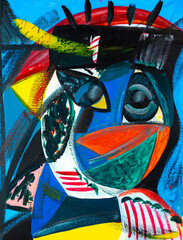 Abstract cubist influenced portrait - original painting