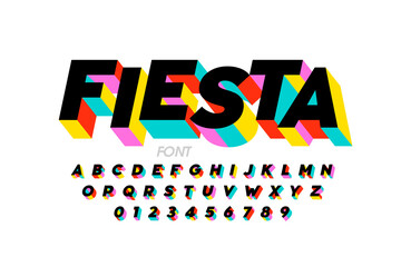 Bright colorful festive style font design, alphabet letters and numbers vector illustration