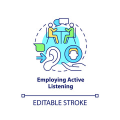 Employing active listening concept icon. Knowing worker problem. HR skills abstract idea thin line illustration. Isolated outline drawing. Editable stroke. Arial, Myriad Pro-Bold fonts used