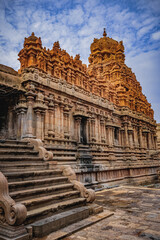 Naklejka premium Tanjore Big Temple or Brihadeshwara Temple was built by King Raja Raja Cholan in Thanjavur, Tamil Nadu. It is the very oldest & tallest temple in India. This temple listed in UNESCO's Heritage Sites