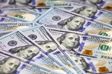 US dollars banknotes, paper currency for background. Concept of american and global economy, exchange rate	