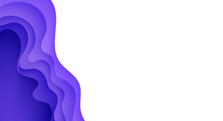 Abstract background in paper cut style. 3d white and purple colors waves with smooth shadow. Vector illustration with layered curved line shape. Rectangular composition of liquid layers in papercut.