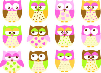 Fototapeta premium Owls, Birds, pink, baby girl