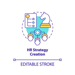 HR strategy creation concept icon. Business planning. Working skills abstract idea thin line illustration. Isolated outline drawing. Editable stroke. Arial, Myriad Pro-Bold fonts used