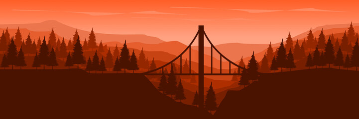 mountain with pine tree silhouette flat design vector banner template good for web banner, ads banner, tourism banner, wallpaper, background template, and adventure design backdrop