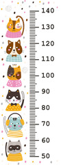 Meter wall with cute cats. Vector illustrations