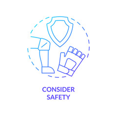 Fototapeta premium Consider safety blue gradient concept icon. Improving joint health naturally tip abstract idea thin line illustration. Physical activity. Isolated outline drawing. Myriad Pro-Bold font used
