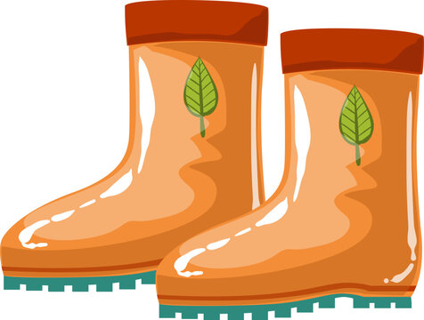 Pair or Orange Rubber Autumn Boots as Footwear for Wet and Rainy Weather