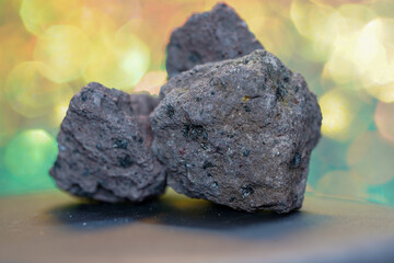 Frozen lava in the studio in front of black background photographed in Marco mode 