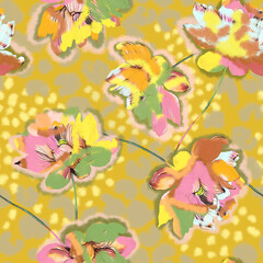 Fototapeta na wymiar Watercolor lotus flowers. Seamless pattern. Design for fabric, wallpaper, packaging, home textiles.
