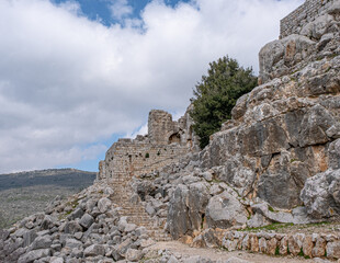 Fototapeta na wymiar View of the North Western tower of Nimrod fortress (castle), located in Northern Golan, at the southern slope of Mount Hermon, the biggest Crusader-era castle in Israel