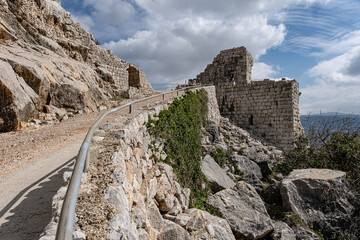 View of the South Western tower of Nimrod fortress (castle), located in Northern Golan, at the southern slope of Mount Hermon, the biggest Crusader-era castle in Israel
