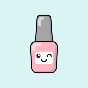 Fashion, Beauty, Make Up, Cosmetics, Fashion Thing Patch, Badge, Sticker. Cute Cartoon Nail Polish Icon In Kawaii Style. Vector Asian Japanese Isolated Illustration