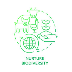 Nurture biodiversity green gradient concept icon. Production of farm. Shift to regenerative culture abstract idea thin line illustration. Isolated outline drawing. Myriad Pro-Bold font used