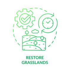 Restore grasslands green gradient concept icon. Fields management. Shift to regenerative culture abstract idea thin line illustration. Isolated outline drawing. Myriad Pro-Bold font used
