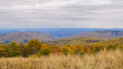 The Bieszczady peaks and valleys in autumn.