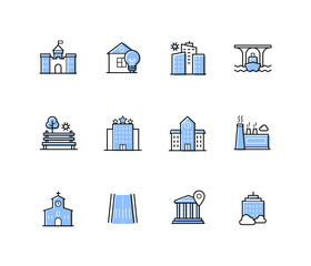 City buildings - modern line design style icons set