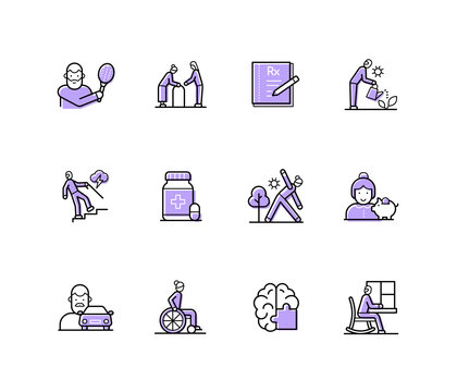 Leisure for the elderly - modern line design style icons set