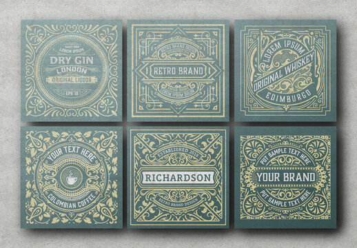 Set of 6 Vintage Labels for Packaging