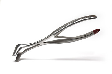 Closeup nose speculum medical instrument white background