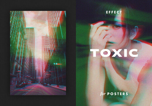 Stereo Leak Poster Glitch Photo Effect Mockup