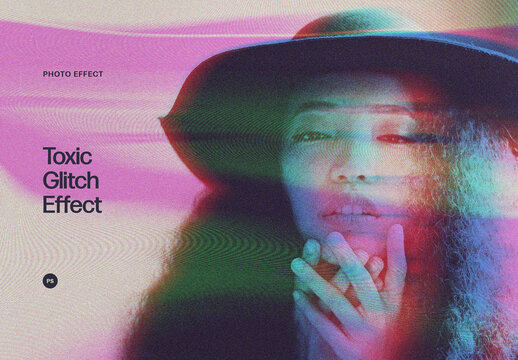 Stereo Leak Lens Glitch Photo Effect Mockup