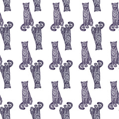 Leopard sitting seamless pattern. Vintage wildlife animals background. © Purple_Lamp