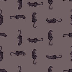 Leopard sit back seamless pattern. Vintage wildlife animals background. © Purple_Lamp