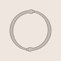 Ouroboros, snake eating its own tale. Two serpents, symbol of infinity. Detailed vector illustration, EPS 10 - obrazy, fototapety, plakaty