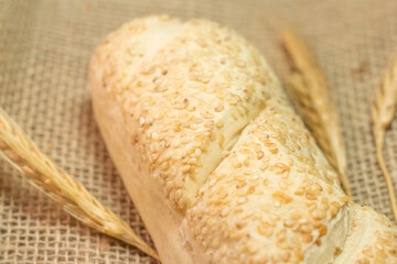superclose of bread on a wooden table