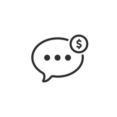Message bubble. Bubble template. Speech bubble. Chat sign. Chat purchase. Notification icon. Social Media element. Chat icon. Money icon. Coin. Dollar symbol. Pay icon. Paid message. Support symbol.
