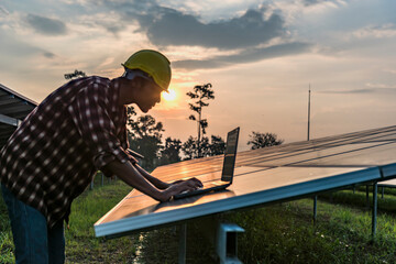 Solar panels with technicians.