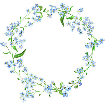 Watercolor wreath with forget me not flowers