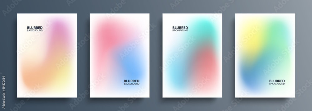 Fototapete Set of light blurred backgrounds with modern abstract blurred color gradient patterns. Templates collection for brochures, posters, banners, flyers and cards. Vector illustration.