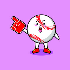 Cute Cartoon Baseball ball with foam finger glove in modern design 