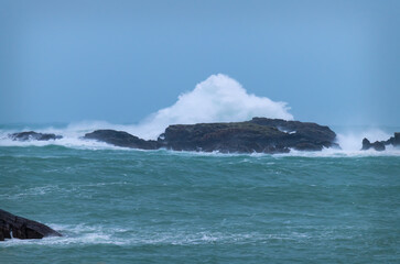 Waves crashing onto Rocks at Carnish Beach on the Isle of Lewis in the Outer Hebrides, Scotland