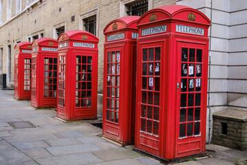 Obraz na płótnie Canvas red phone booths, London, England, Great Britain