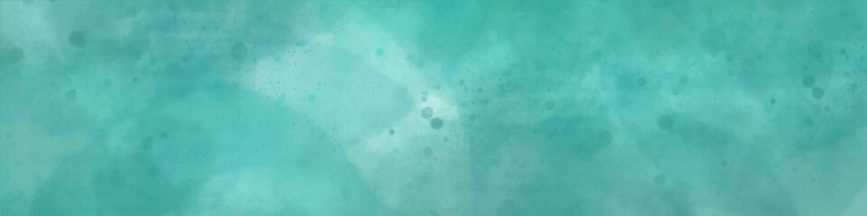 Abstract fantasy soft sky green watercolor painted mottled blue background with vintage marbled textured design on cloudy sky blue banner panoramic background.