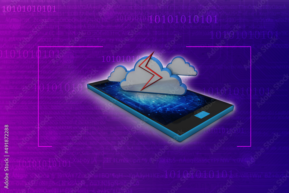 Poster 3d rendering cloud online storage icons with mobile