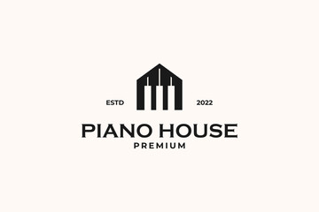 House piano logo design vector template